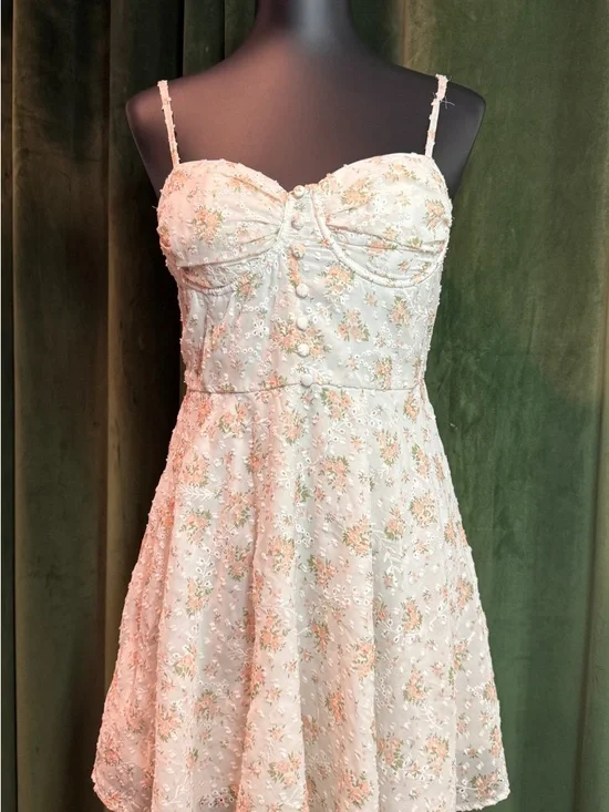 Smocked Floral Spaghetti Strap Mini Dress by JOSUIM - Picture 1 of 3